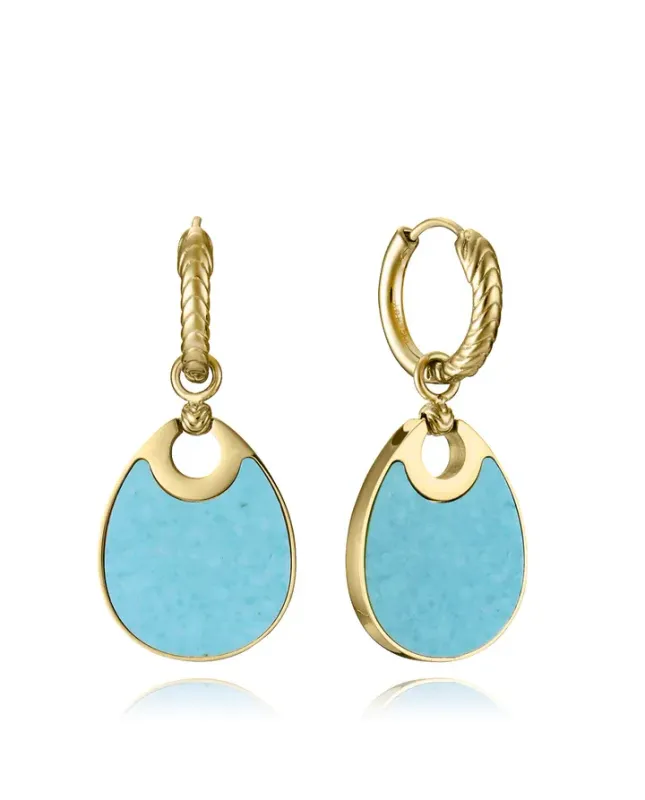 Pendientes de mujer de acero Ip dorado con colgante reversible con piedra natural y madre perla