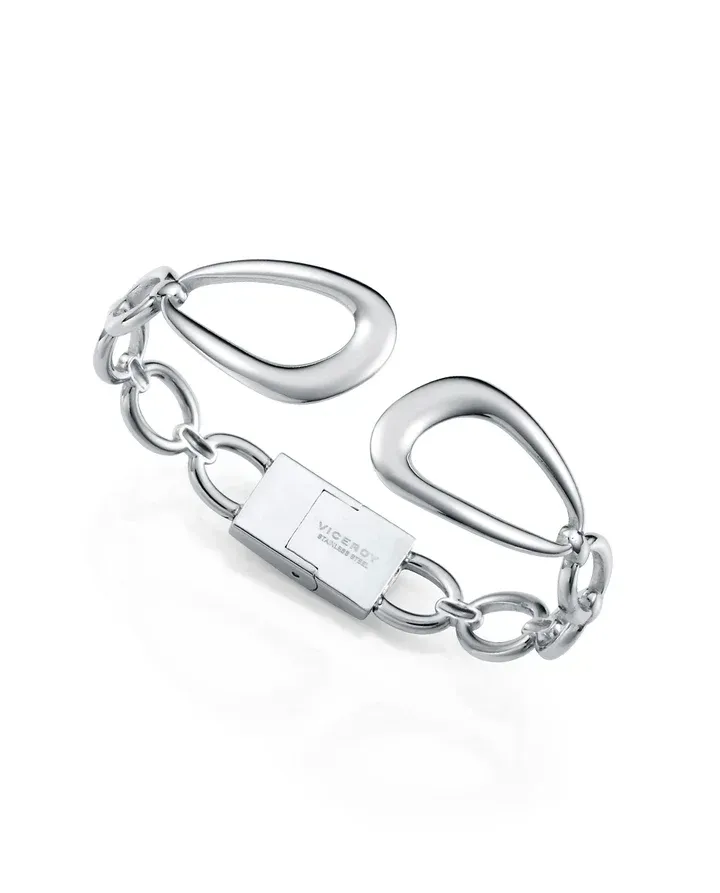 Pulsera de mujer de acero rígida abierta con bisagra diseño tipo cadena