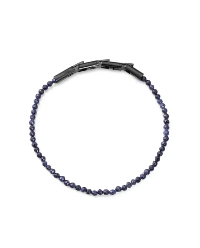 Pulsera de hombre de acero Ip negro con piedras de záfiro naturales
