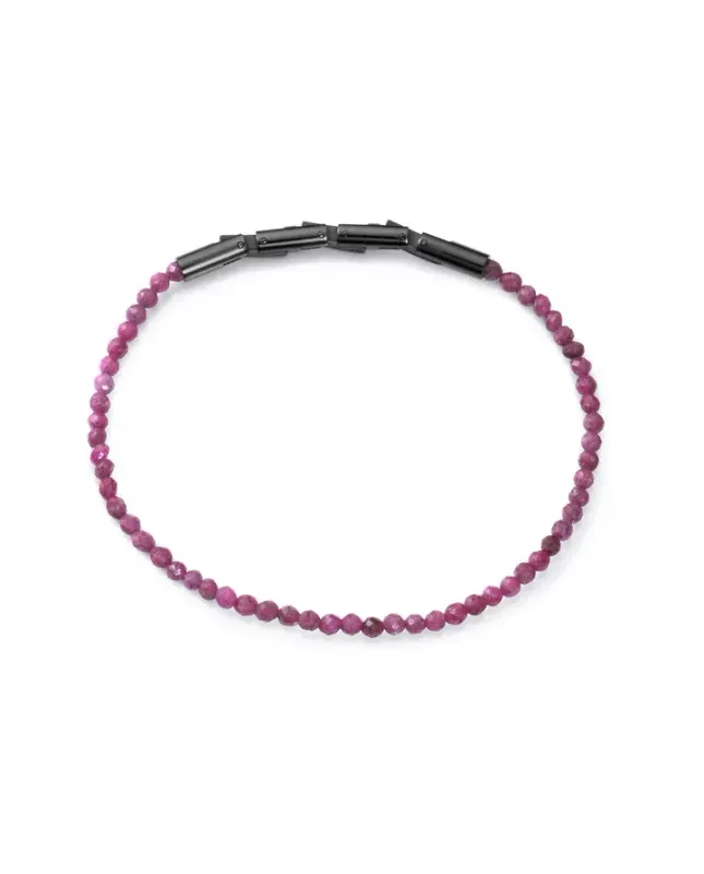 Pulsera de hombre de acero Ip negro con piedras de rubíes naturales