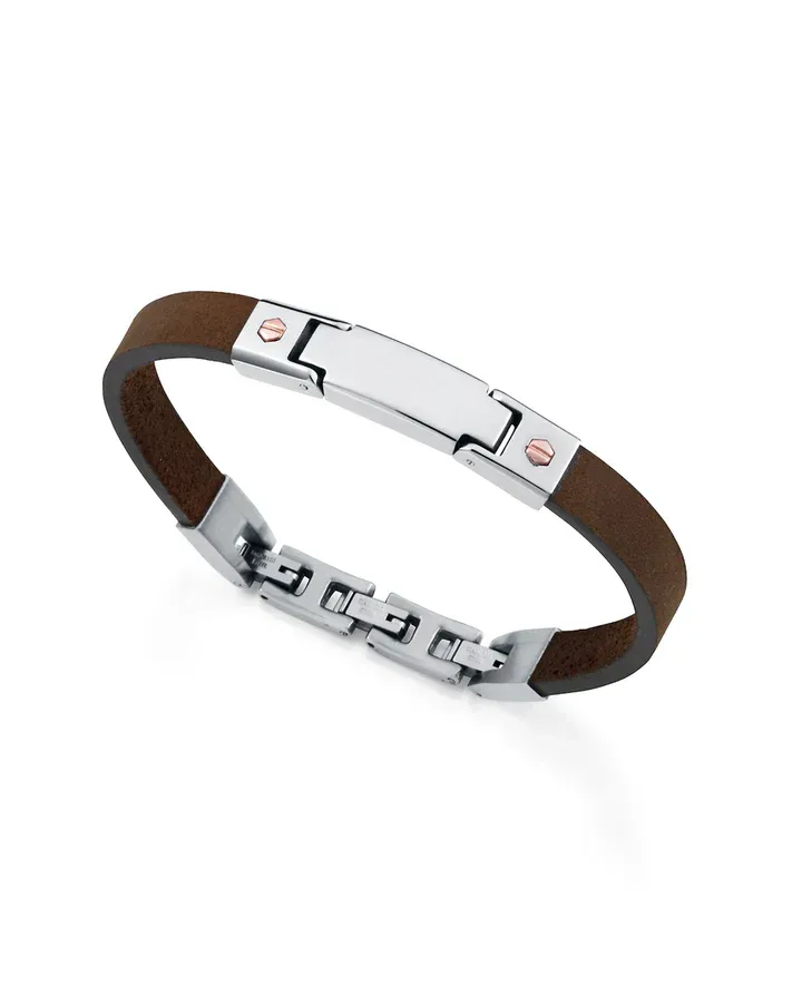 Pulsera de hombre de acero y piel marrón