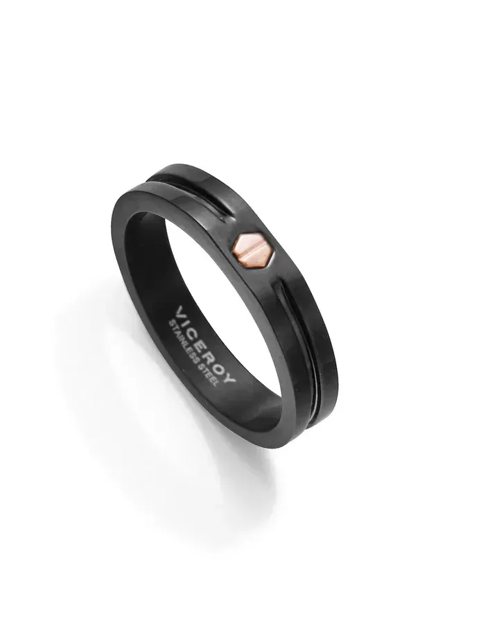 Anillo Acero Ip Negro Y Oro 9k Sr Fashion