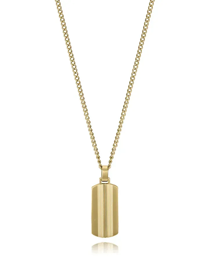 Collar de hombre de acero Ip dorado con colgante con placa