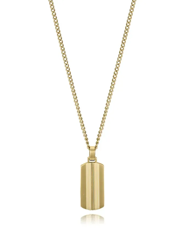 Collar de hombre de acero Ip dorado con colgante con placa