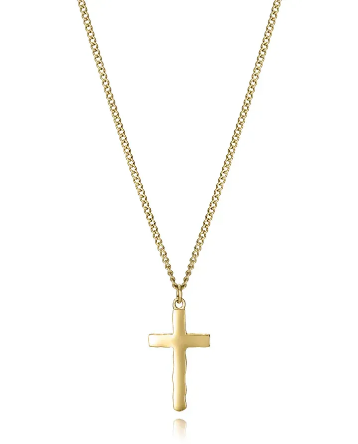 Collar de hombre de aceroIp dorado con colgante con cruz