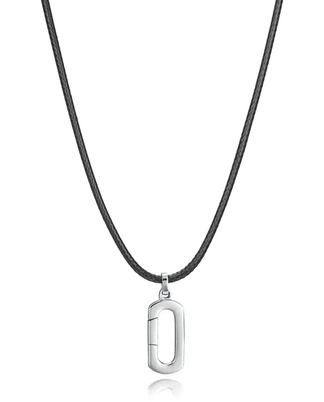 Collar de hombre de acero y cordón negro con colgante mosquetón