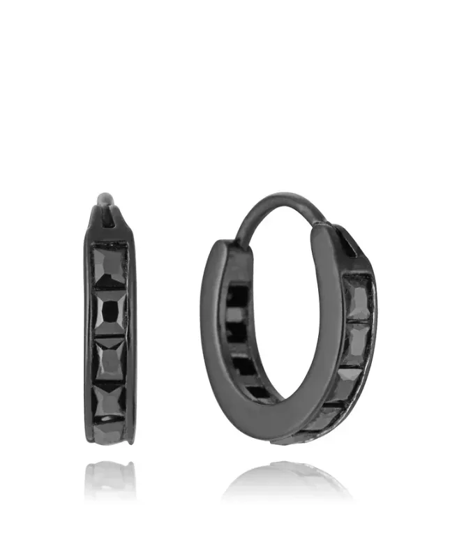 Pendientes de hombre de acero Ip negro criolla con circonitas negras