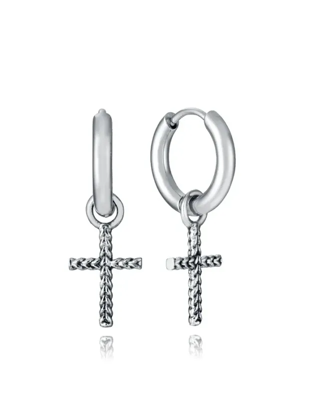 Pendientes de hombre de acero con cruz colgante