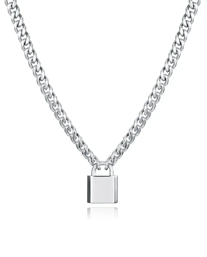 Collar de cadena para hombre en acero con motivo colgante de candado