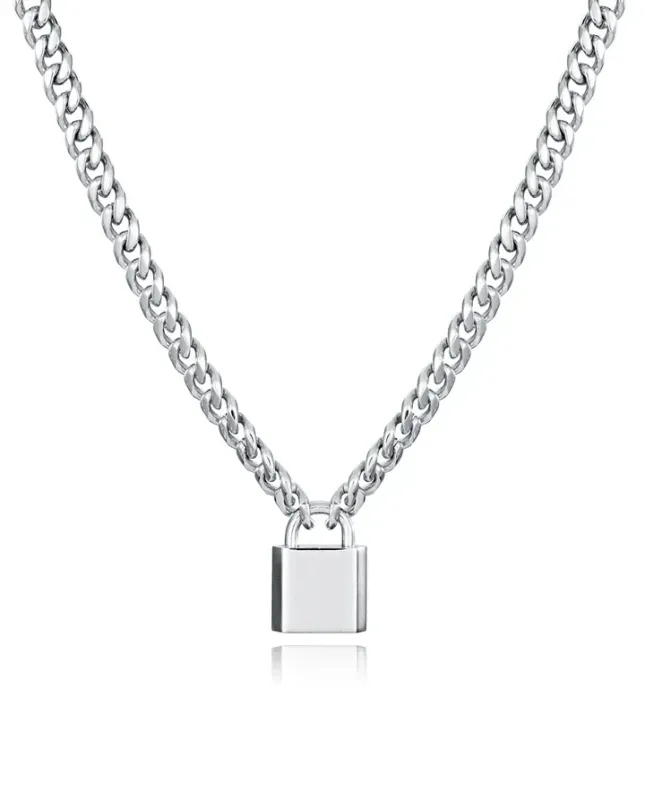 Collar de cadena para hombre en acero con motivo colgante de candado