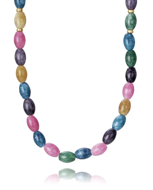 Collar de plata de primera ley con baño de oro y piedras naturales jade