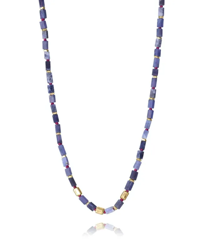 Collar de plata de primera ley con baño de oro y piedras naturales