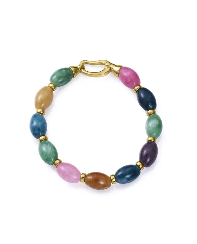 Pulsera de plata de primera ley con baño de oro y piedras naturales jade