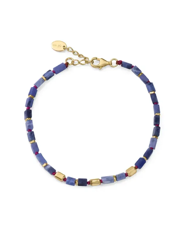 Pulsera de plata de primera ley con baño de oro y piedras naturales