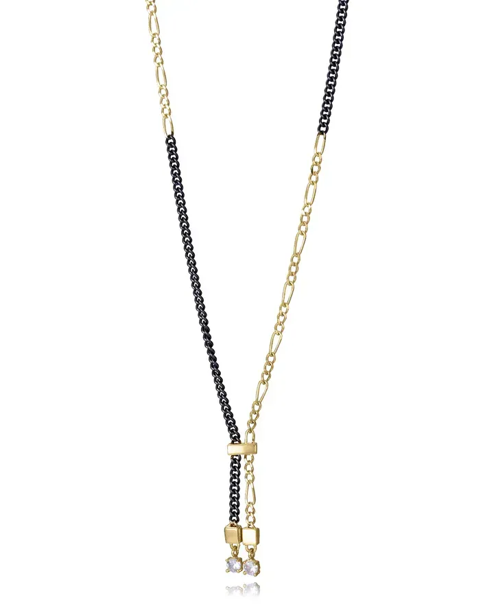 Collar de plata de primera ley con baño de oro e Ip gris cadena con circonitas