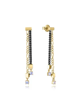 Pendientes de plata de primera ley con baño de oro e Ip gris cadena con circonitas blancas