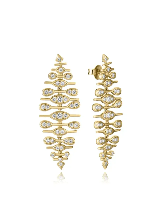 Pendientes de plata de primera ley con baño de oro articulados en forma de hoja