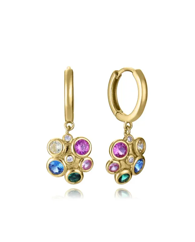 Pendientes de plata de primera ley con baño de oro y aro con colgante con circonitas