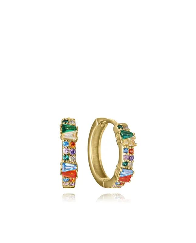 Pendientes de plata de primera ley con baño de oro y aro con circonitas