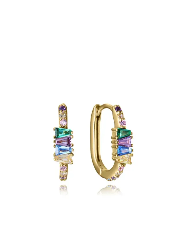 Pendientes de plata de primera ley con baño de oro y aro ovalado