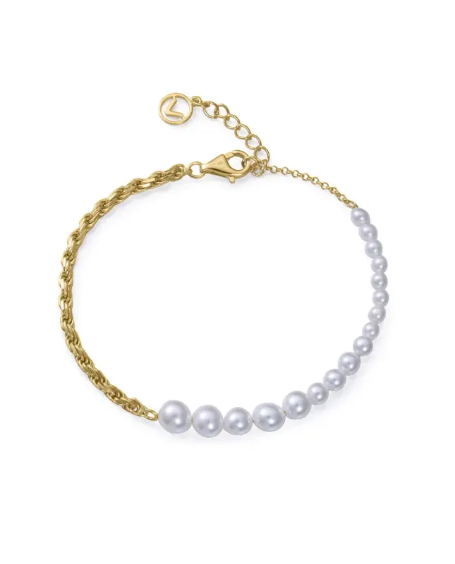 Pulsera de plata de primera ley con baño de oro con perlas sintéticas