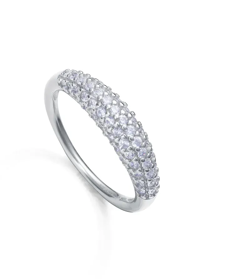 Anillo de plata de ley con baño de rodio y circonitas blancas