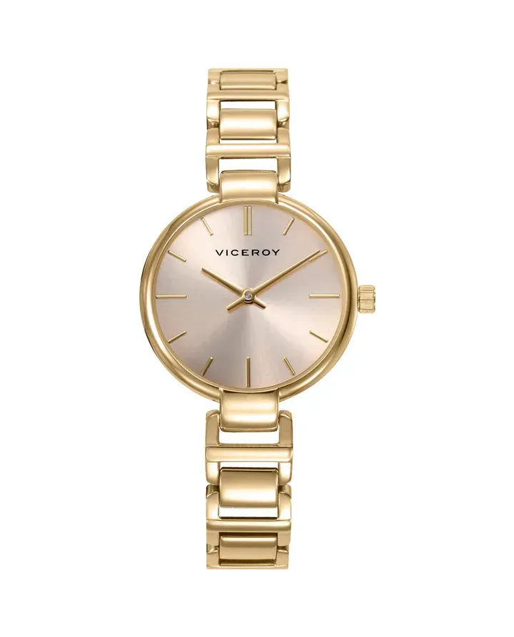 Reloj caja de acero Ip dorado,brazalete de acero Ip dorado, movimiento cuarzo