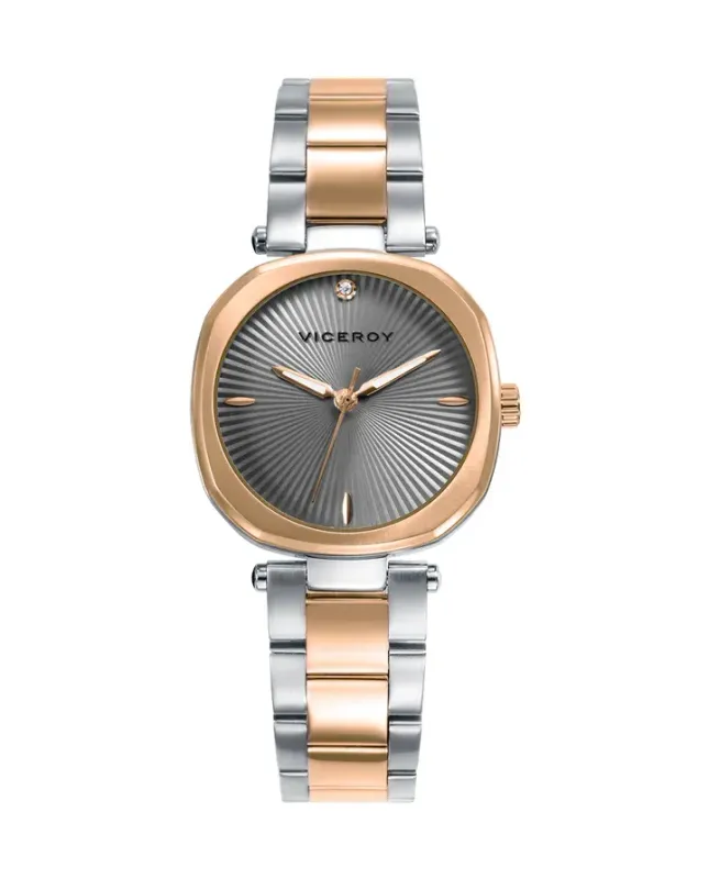 Reloj caja bitono de acero e Ip rosa, brazalete bitono de acero e Ip rosa, movimiento cuarzo