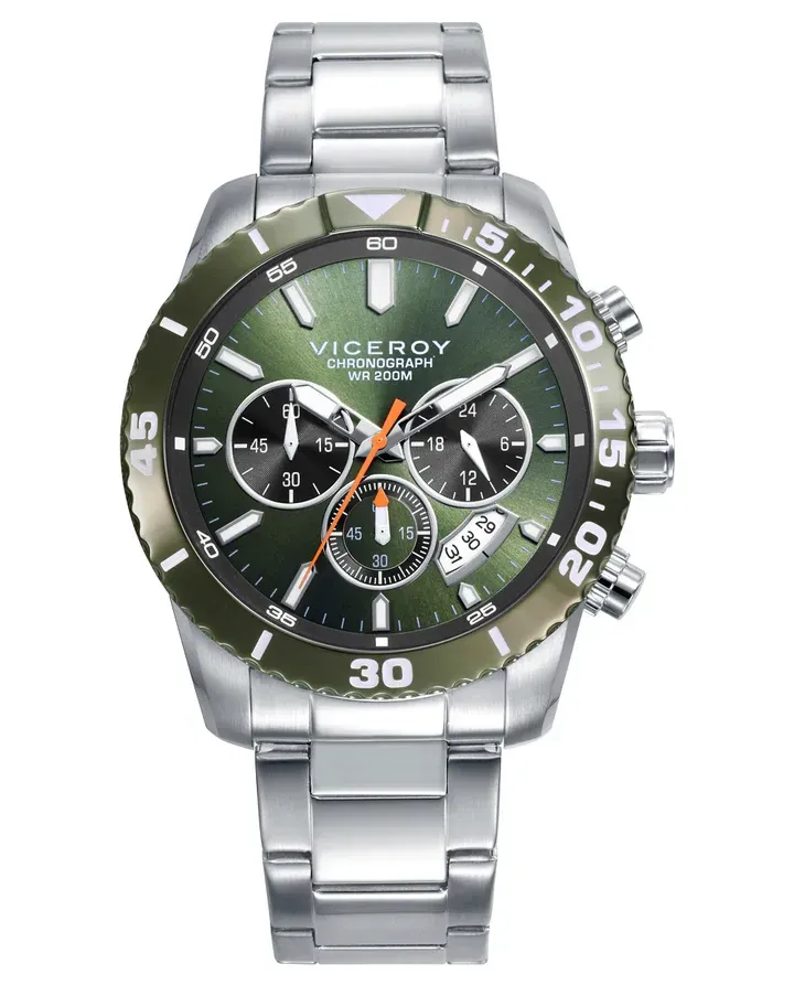 Reloj caja bitono de acero Ip verde 20 Atm,brazalete de acero, movimiento cuarzo