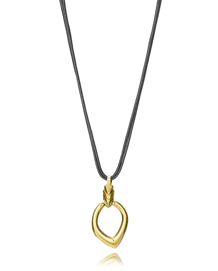 Collar de mujer de acero Ip dorado y cordón negro con colgante reversible
