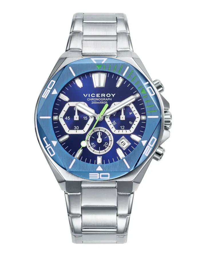 Reloj caja bitono de acero e Ip azul 20 Atm,brazalete de acero,movimento cuarzo