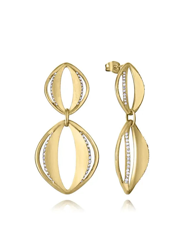 Pendientes de mujer de acero Ip dorado con colgante con circonitas blancas