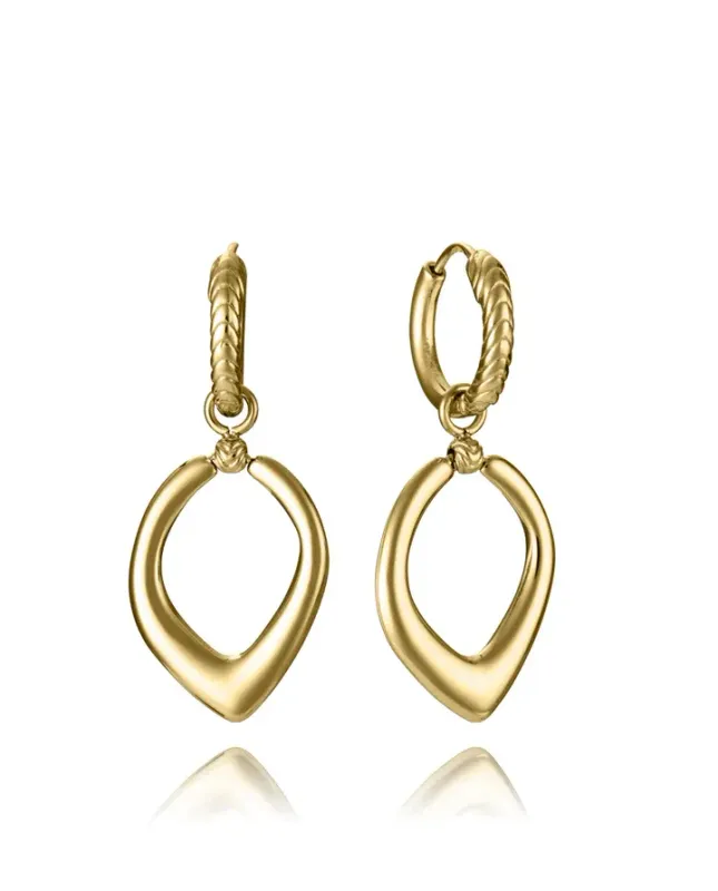 Pendientes de mujer de acero Ip dorado con colgante reversible