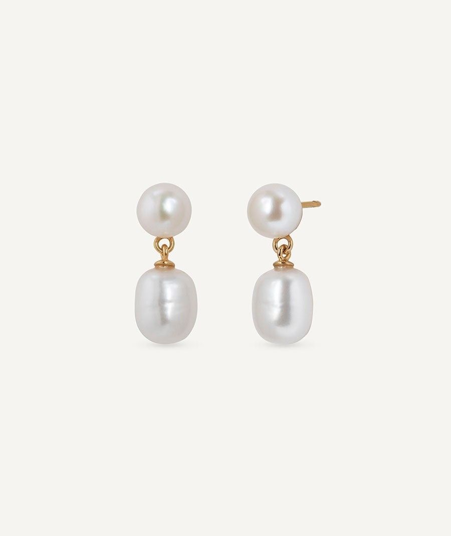 Pendientes largos Mila con perlas cultivadas blancas