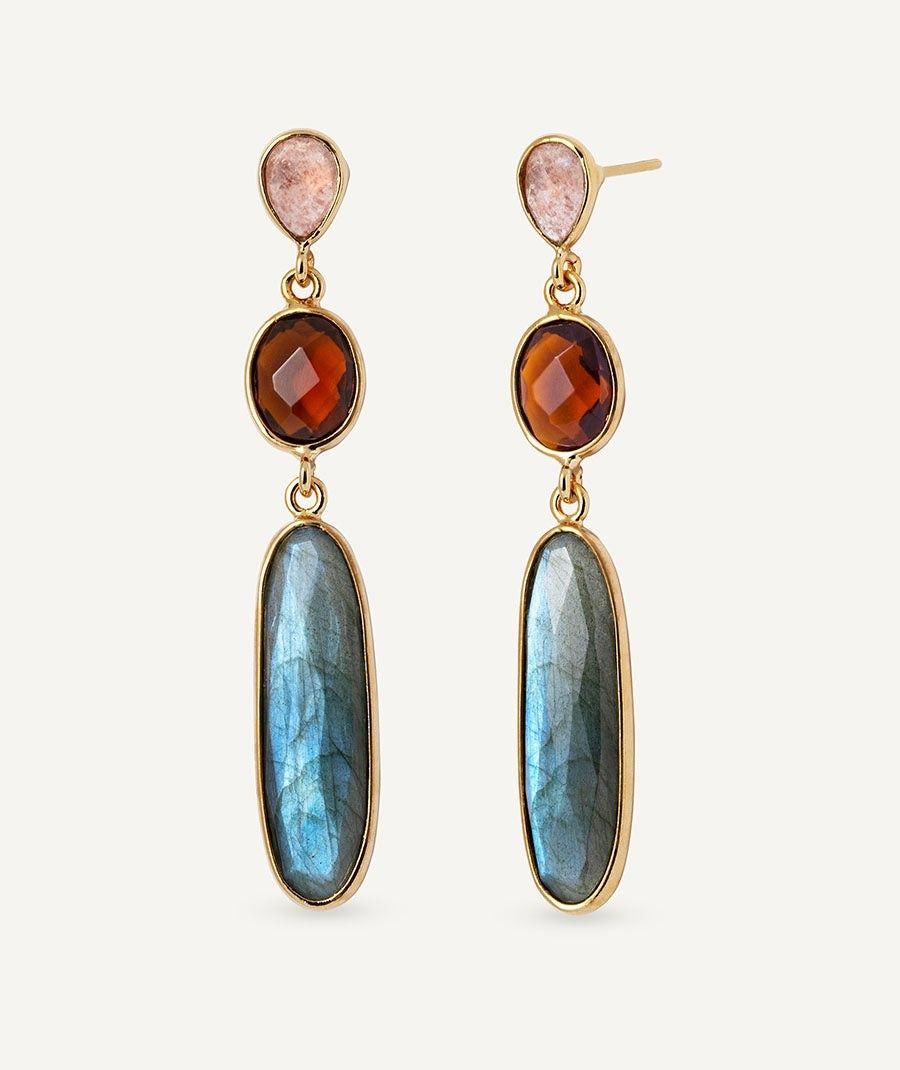 Pendientes largos Jara con piedras semipreciosas en tonos suaves