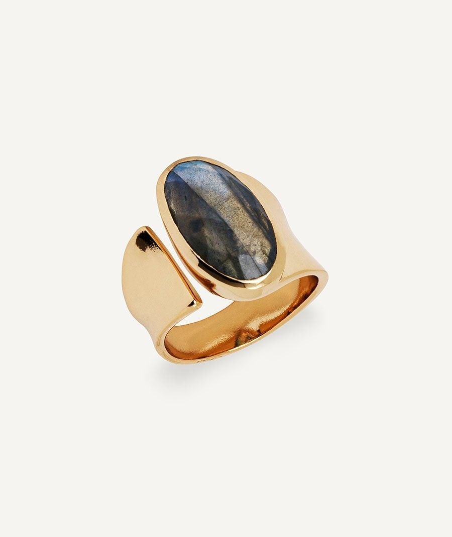 Anillo ancho Abisme con Labradorita verde