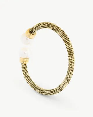 Brazalete Dorado Dos Perlas Blancas Tender