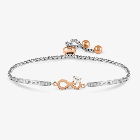 Pulsera Milleluci con cierre de corazón infinito en plata y oro rosa