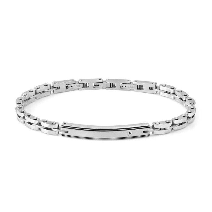 Pulsera Nomination Strong Placa Acero y Diamante Negro