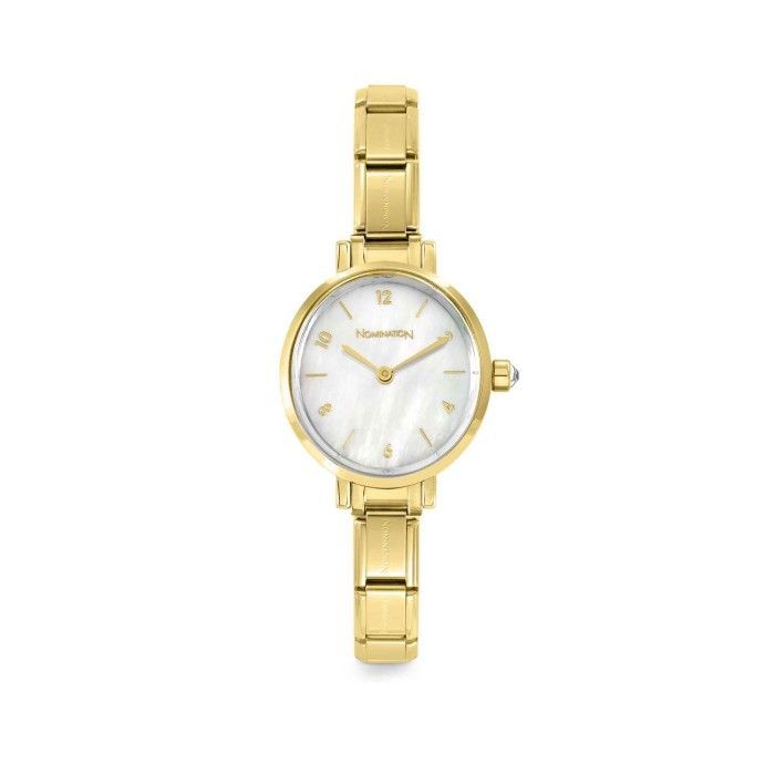 Reloj PARIS con correa en acero OVAL GOLD perla madre blanca