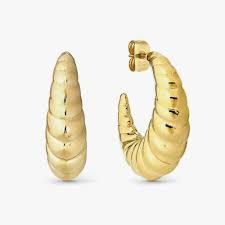 Pendientes de aro con textura de croissant de acero chapado en oro PVD de Ecclettica