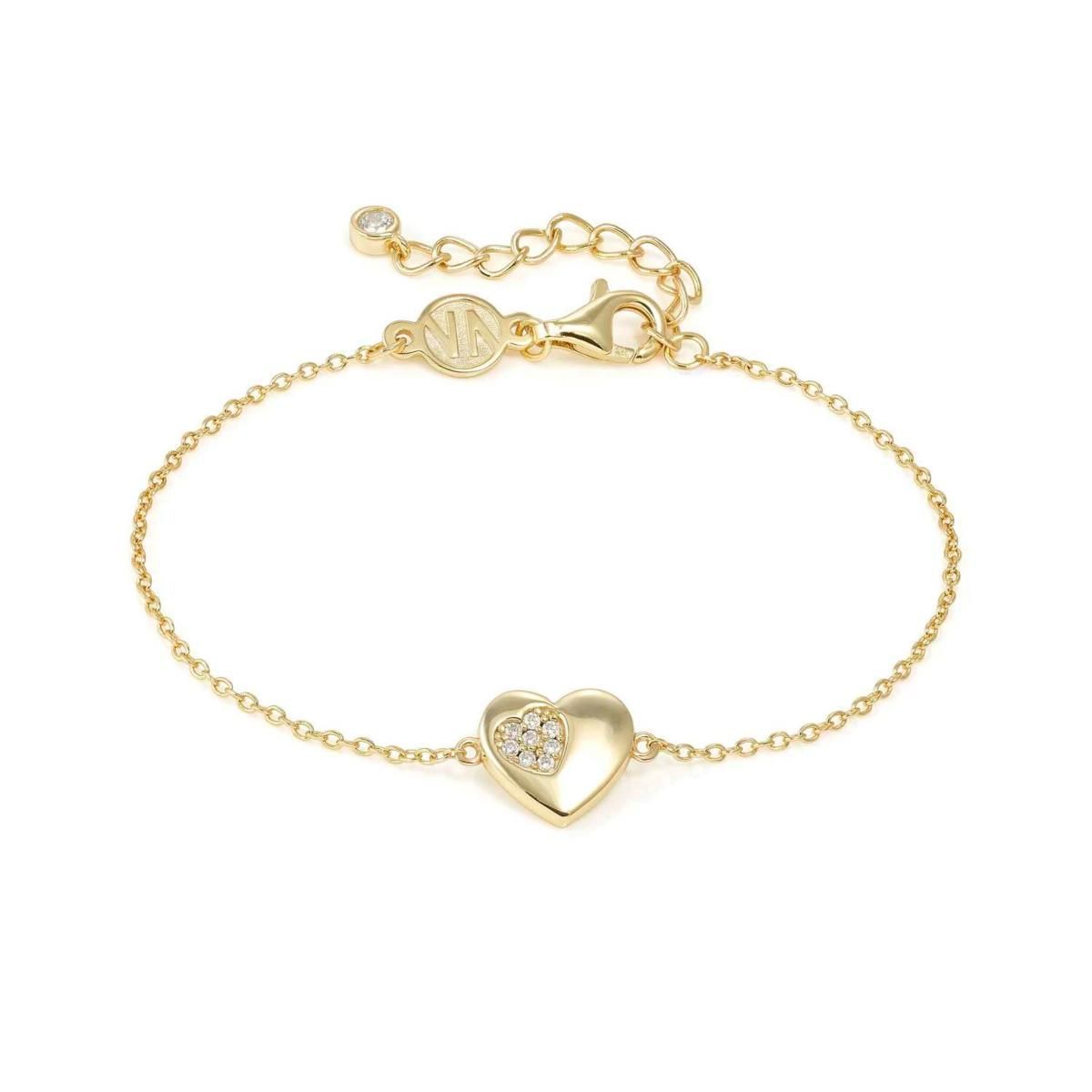 PULSERA  DE PLATA COLOR DORADO CON CIRCONITAS FORMA CORAZON