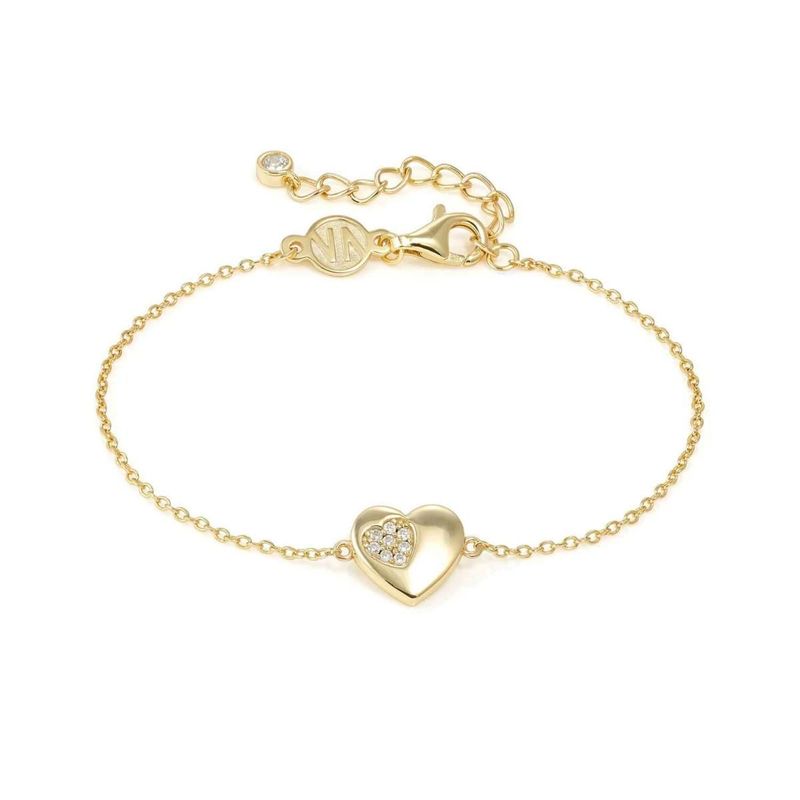 PULSERA  DE PLATA COLOR DORADO CON CIRCONITAS FORMA CORAZON