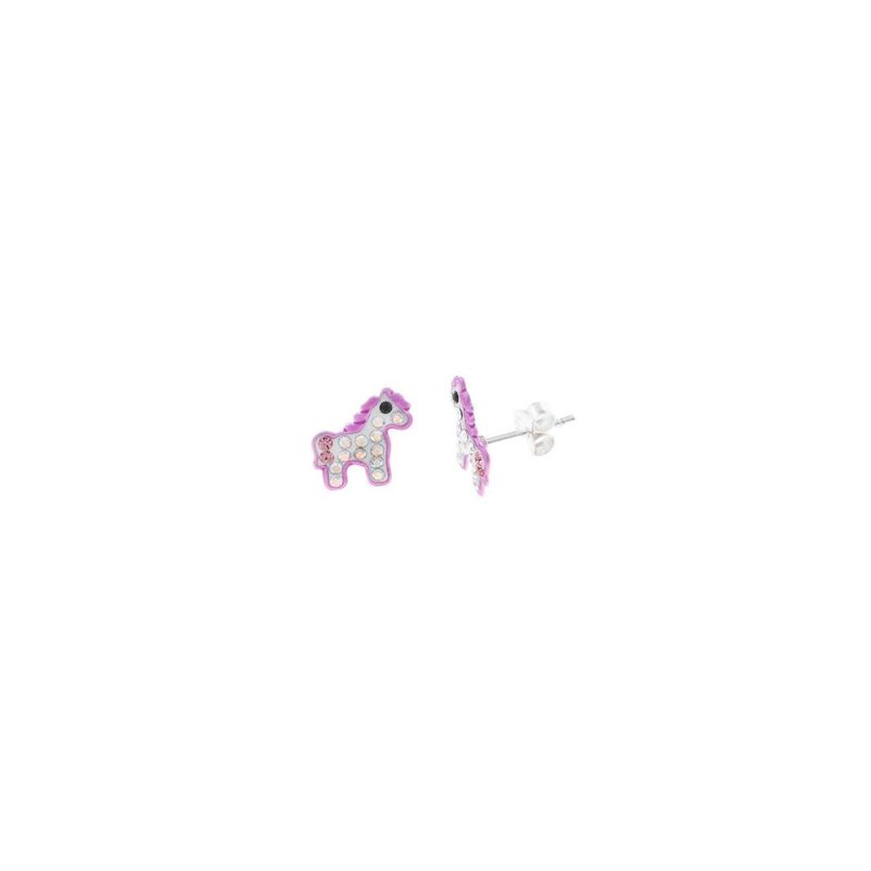 Pendientes plata rodio caballo esmalte blanco rosa