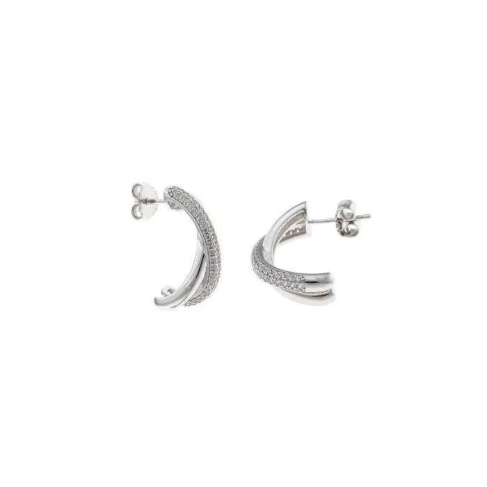 Pendientes Salvatore Doble Aro Plata Baño Rodio y Circonitas Pendientes Salvatore Doble Aro Plata Baño Rodio y Circonitas