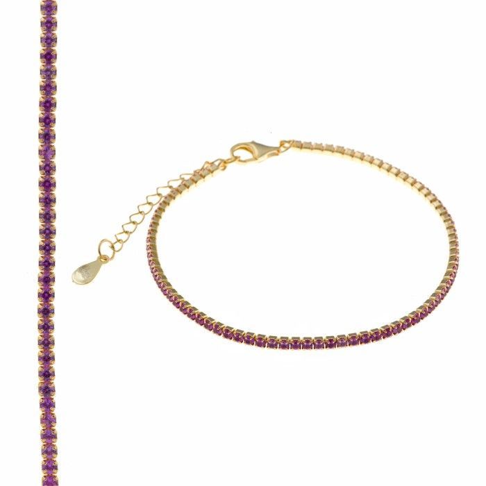 Pulsera Salvatore Plata Baño Oro y Circonitas Rubí Rosas