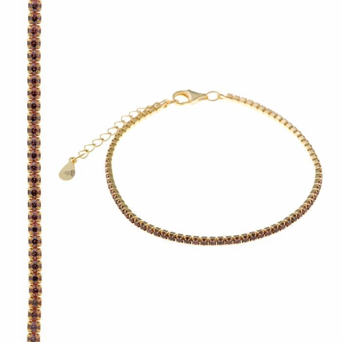 Pulsera Salvatore Plata Baño Oro y Circonitas Rodonita