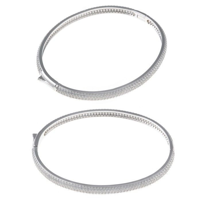 Pulsera Salvatore Rígida Plata Baño Rodio y Circonitas blancas