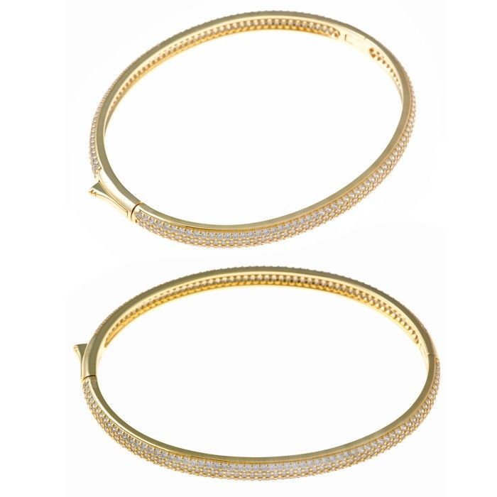 Pulsera Salvatore Rígida Plata Baño Oro y Circonitas blancas