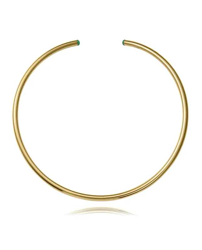 Collar de mujer de acero rígido choker Ip dorado con piedras naturales en los extremos